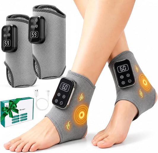 2Pcs Foot Massager for Neuropathy Plantar Fasciitis Pain Relief, Cordless Heated Vibrating Cloud-Soft Ankle Wrap Feet Massage, 5 Heats, 5 Modes by KABOER