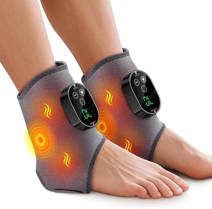 2PCS Cordless Foot Massager for Neuropathy, Foot and Ankle Massager for Pain Relief, 3000mAh Rechargeable Ankle Heating Pad with Massage for Circulation, Gray by BAISEMAIN