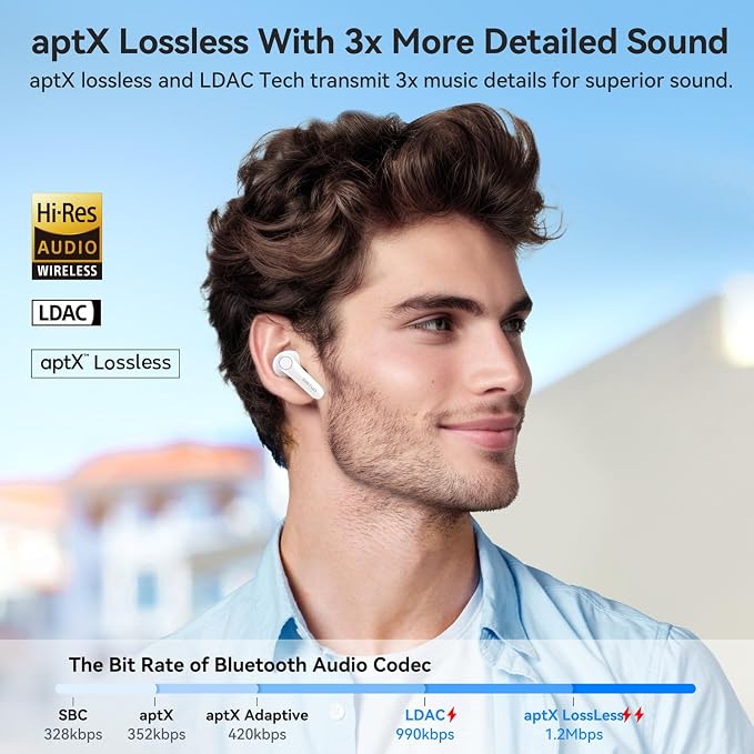 EarFun Air Pro 4 Adaptive Hybrid Noise Canceling Wireless Earbuds, 6 Mics | Qualcomm Snapdragon Sound, aptX Lossless, LDAC Hi-Res Audio, 52H Playtime, Bluetooth 5.4, In-Ear Detection, Glossy White - Image 4