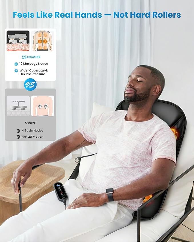 COMFIER 2026 Upgrade Ultra-Slim Heated Back Massager for Chair,Up–Down Moving 10 Massage Nodes,Deep Tissue Shiatsu Back Massager with Heat,Upper/Lower/Full Back Relief,Gift for Women & Men - Image 3