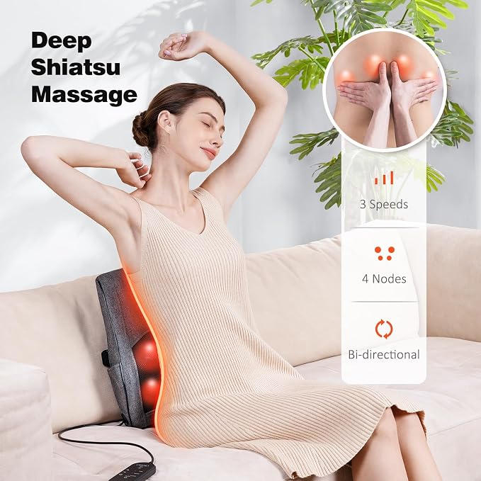 Boriwat Neck Massager with Heat, Back Massager & Deep Tissue Massager, 3D Kneading Massage Pillow for Neck, Back, Shoulder, Leg, Gifts Men Women Mom Dad, Stress Relax at Home Office and Car (Gray) - Image 7