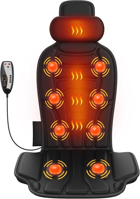 Back Massager with Heat, 8-Motor Vibration Chair Massage Pad with Heated Neck Pillow, 5 Modes & 2 Heat Levels, for Office Chair, Sofa and Recliner, Midnight by COMRELAX