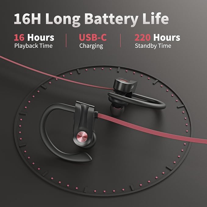 JOYWISE Wireless Bluetooth 5.3 Wireless Headphones with 16Hrs Long Playtime Stereo IPX7 Waterproof in-Ear Earphones, Noise Cancelling Headphones for Running, Black&Pink - Image 7