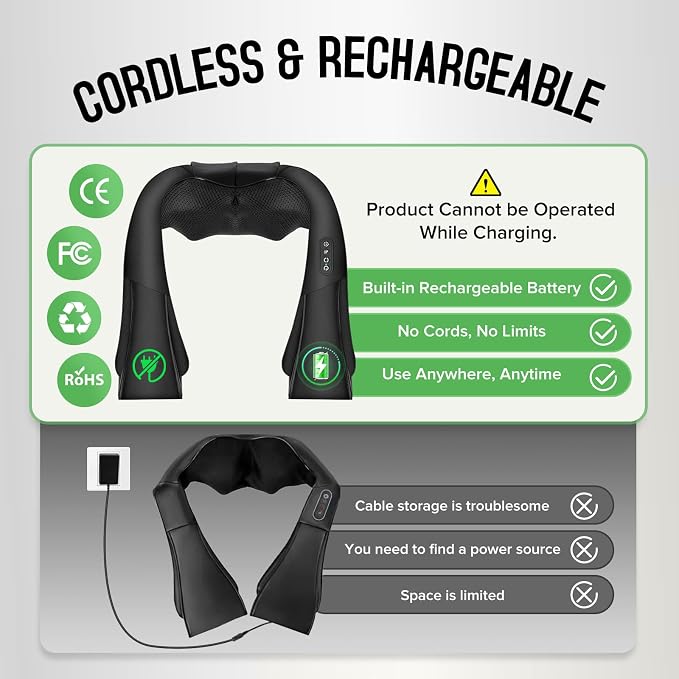 Cordless Shiatsu Neck and Shoulder Massager, Back Massager with Heat ,Massage Deeper Tissue 4D Kneading Massage for Shoulder, Neck and Back, Use at Home, Office, Car - Gifts for Fathers Day Dad Gift - Image 3