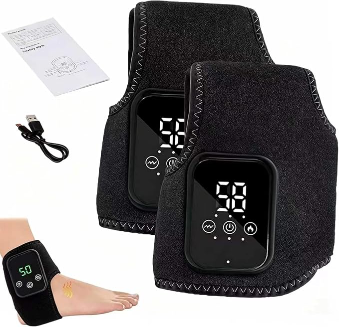 2PCS Foot Renew Massager for Neuropathy, Portable Triple Method Ankle Wrap with 3 Vibration Modes, Massager for Heel, Arch & Ankle Relief(Black) by KABOER