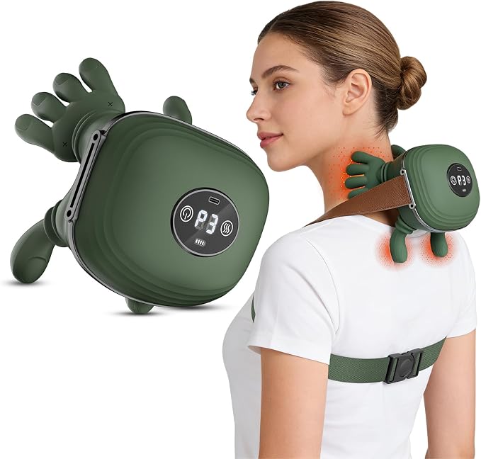 Human-Like Neck Massager with Heat for Pain Relief Deep Tissue, Cordless 4D Kneading Neck and Shoulder Massager with Bionic Fingers Massage and Screen, Ideal Gifts for Women Men by Unknown