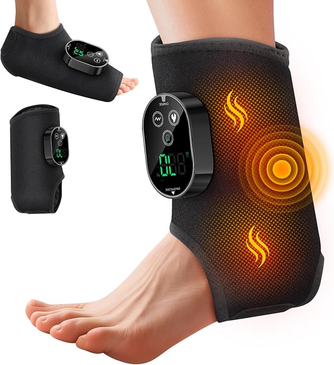Foot Massager for Neuropathy Plantar Fasciitis Pain Relief, Cordless Heated Vibrating Wrap-Around Ankle Feet Massager,3 Modes,6 Heat Levels,Adjustable Timer,Portable for Home Travel (Black) by Unknown