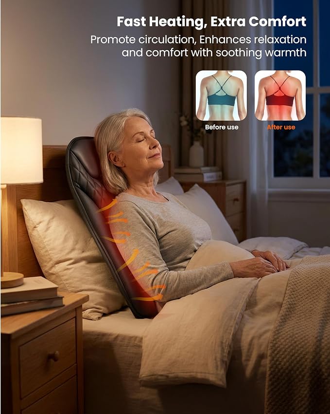 COMFIER 2026 Upgrade Ultra-Slim Heated Back Massager for Chair,Up–Down Moving 10 Massage Nodes,Deep Tissue Shiatsu Back Massager with Heat,Upper/Lower/Full Back Relief,Gift for Women & Men - Image 5