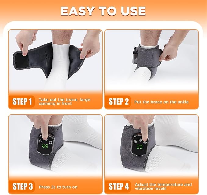 Cordless Ankle Massager with Heat, Rechargeable Ankle Heating Pad Wrap for Pain Relief, Portable Heated Foot Massager for Neuropathy Plantar Fasciitis, 5 Heat Levels 3 Vibration Modes Auto Shut Off - Image 7