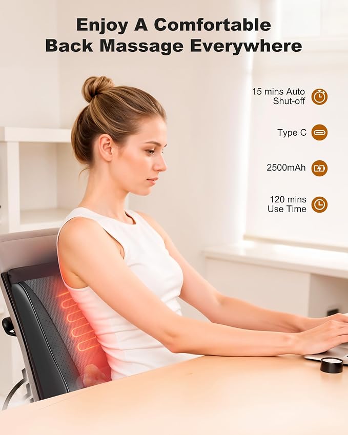 Snailax Shiatsu Back Massager with Heat, Cordless 4D Neck Massage Pillow - Image 3