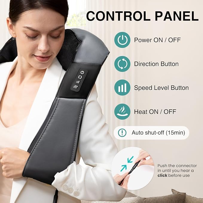 Nekteck Shiatsu Neck Massager with Heat for Pain Relief, Gray, NOT Cordless - Image 3