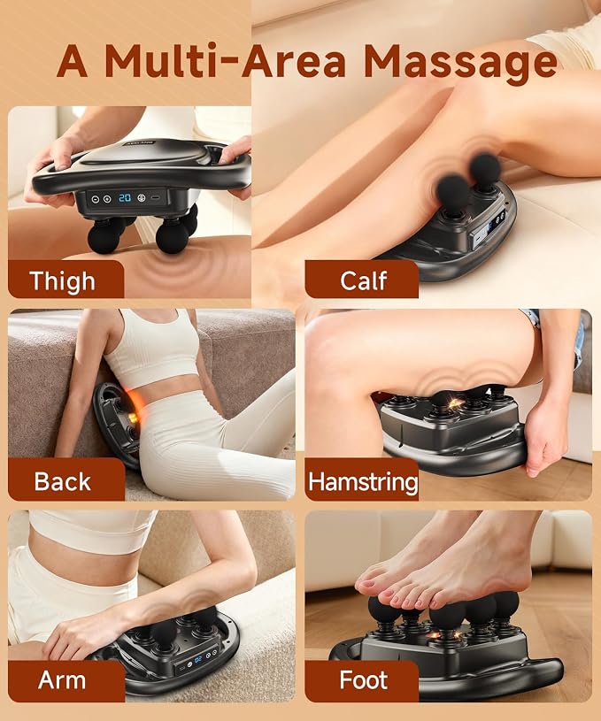 AERLANG Massage Gun Deep Tissue 6 Head Muscle Massager,Back Massager for Pain Relief,Percussion Massage Tool Handheld Messager with 9 Levels & 4 Modes Christmas Gifts White Elephant Gifts for Adults - Image 9