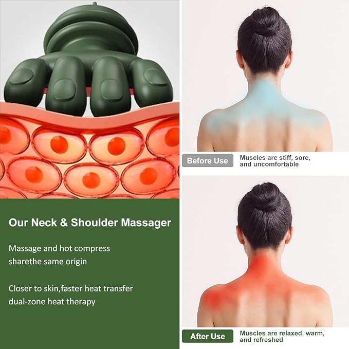 Neck Massager with Heat, Bionic Shiatsu Neck and Shoulder Massager with 4D Kneading Fingers, LCD Display & Adjustable Intensity, Heated Neck Massage Device Simulates Real Palm to Relax Muscle Tension - Image 7