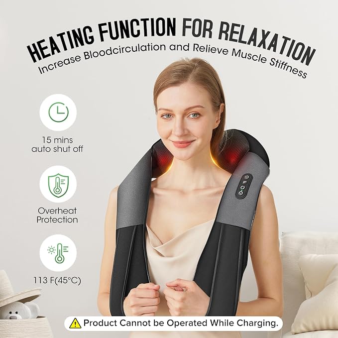 Cordless Shiatsu Neck and Shoulder Massager, Back Massager with Heat,Massage Deeper Tissue 4D Kneading Massage for Shoulder, Neck and Back, Use at Home, Office, Car - Gifts for Fathers Day Dad Gift - Image 3