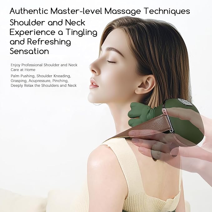 Neck and Shoulder Massager,Portable Shiatsu Back Massage Hand-Shaped Deep Tissue 4D Kneading Massager with Heat for Pain Relief and Muscle Relax,Gifts for Women Men,(Green) - Image 7
