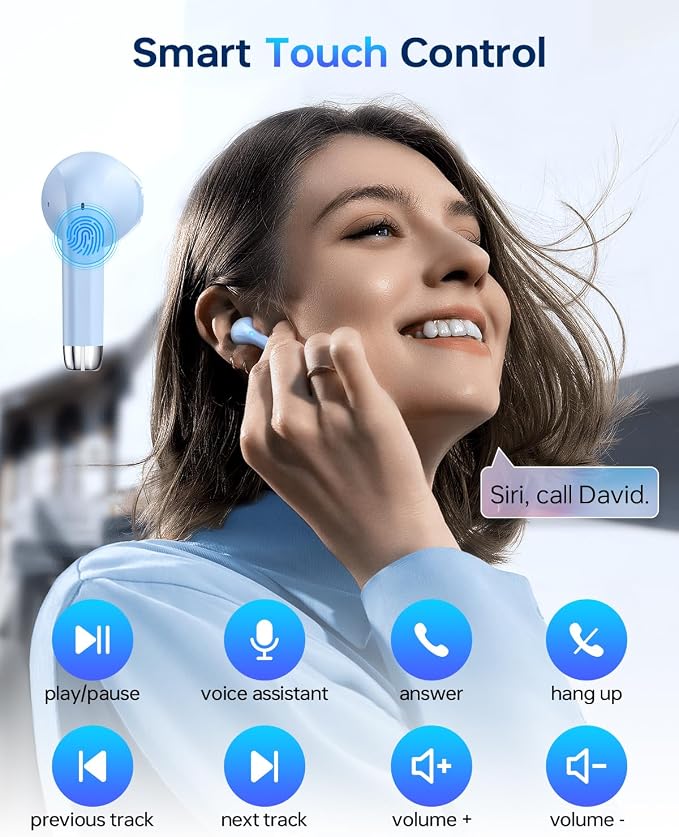 KTGEE Wireless Earbuds Bluetooth 5.3 Ear Buds Headphones, 40Hrs Playback | Stereo Sound, LED Display, IPX7 Waterproof, Compact In-ear Earphones with Mic for Phone Tablet Laptop Sport, Blue - Image 4
