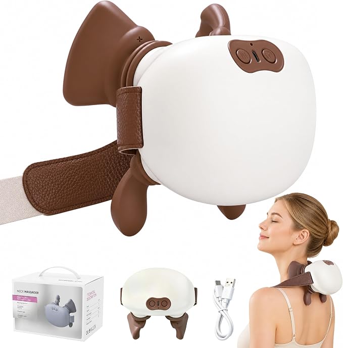 Neck and Shoulder Massager,Portable Shiatsu Back Massage Hand-Shaped Deep Tissue 4D Kneading Massager with Heat for Pain Relief and Muscle Relax,Gifts for Women Men,(Cream & Brown) by TSDRBWO