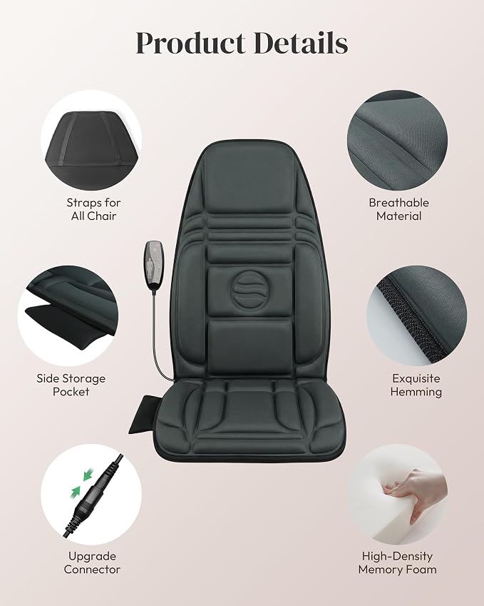Heycool Back Massager with Heat, 10 Motors Vibration Pad for Office Chair - Image 5