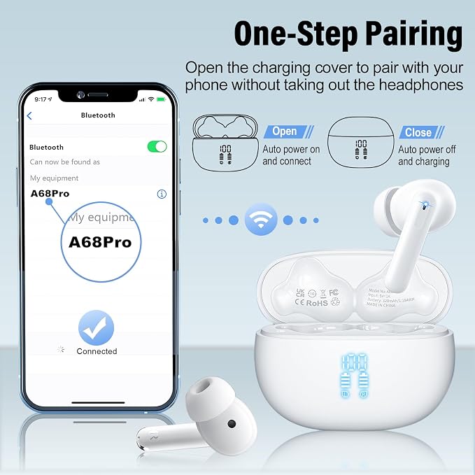 Wireless Earbuds, Bluetooth 5.4 Headphones Bass Stereo/Clear Calls, Ivory | Ear Buds with Noise Cancelling Mic LED Display in Ear Earphones Ai Translation Earbuds Real Time with 6 Translation Modes - Image 6