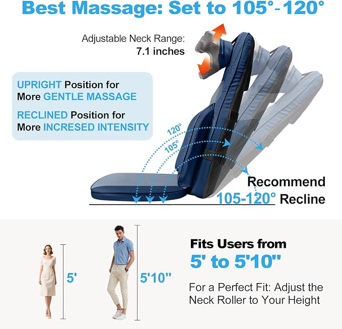 Back Massager for Chair with Dual Neck Modules and Heat, Blue - Image 5