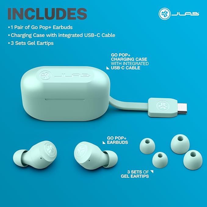 JLab Go Air Pop+, True Wireless Earbuds, Bluetooth Earbuds with Microphone, Dual Connect, EQ3 Sound, Mint Green | Wireless Earphones, IP55 True Wireless Earbuds with Microphone, Application, Dual Connect, Charging Case - Image 7