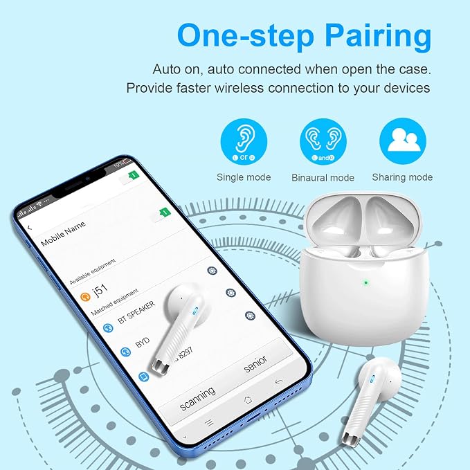 Wireless Earbuds, Bluetooth 5.4 Headphones in Ear with 4 Noise Cancelling Mic, Earbuds Stereo Bass, IP7 Waterproof Sports Wireless Earphones, 32H Playtime USB C Charging Buds White for Android iOS - Image 3
