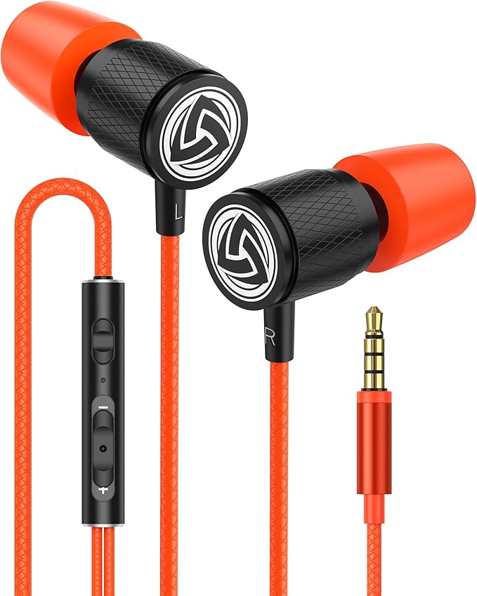 LUDOS Ultra Wired Earbuds in-Ear Headphones, 5 Years Warranty, Earphones with Microphone, Noise Isolating Ear Buds, Memory Foam for iPhone, Samsung, School Students, Kids, Women, Small Ears - Coral by Ludos