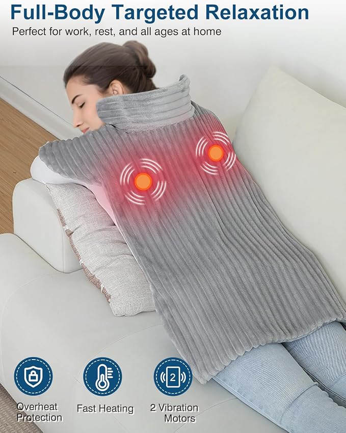 Wearable Massaging Heating Pad for Neck and Shoulders, Grey, 24x35inch - Image 3