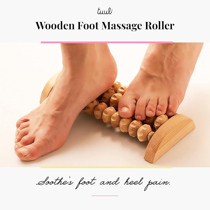 tuuli Wooden Foot Massager, Grooved Muscle Roller, Helps Ease Muscle Tension and Improve Blood Circulation, Natural Wood Therapy Massage Tools for Feet (M) - Image 3