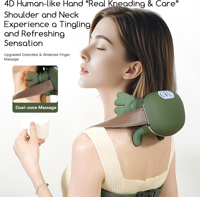 Neck and Shoulder Massager,Portable Shiatsu Back Massage Hand-Shaped Deep Tissue 4D Kneading Massager with Heat for Pain Relief and Muscle Relax,Gifts for Women Men,(Silver Button) - Image 2