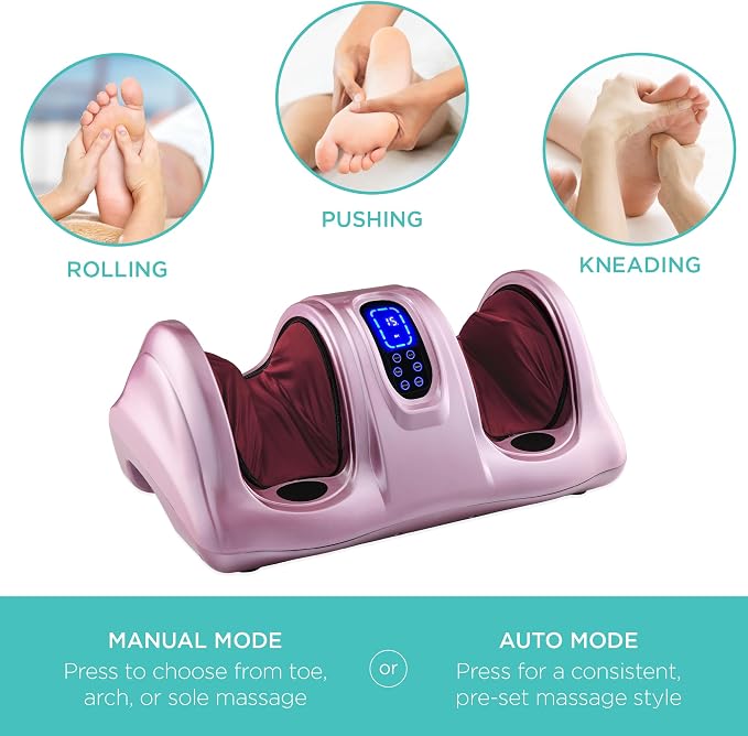 Best Choice Products Shiatsu Foot Massager for Pain Relief, Plantar Fasciitis, Neuropathy, Blood Circulation, Remote Control w/Compact Design - Rose - Image 4