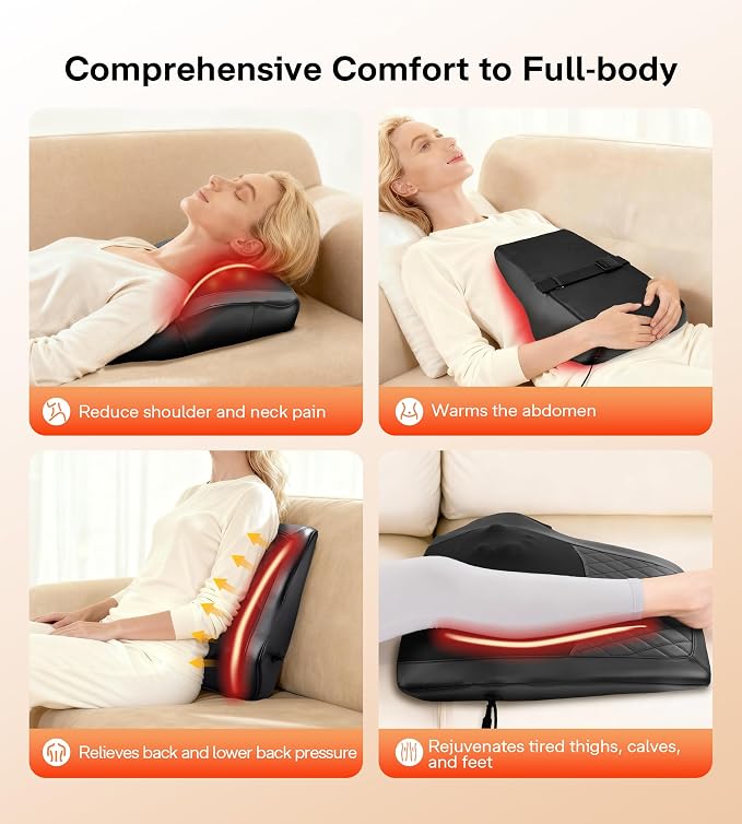 ALLJOY Back Massager with Heat, Electric Shiatsu Massage Pillow with LCD Display, 4 Modes & 3 Intensities Deep Tissue Kneading for Lower Back, Neck, Shoulder, Leg, Ideal Gifts for Men, Women - Image 7