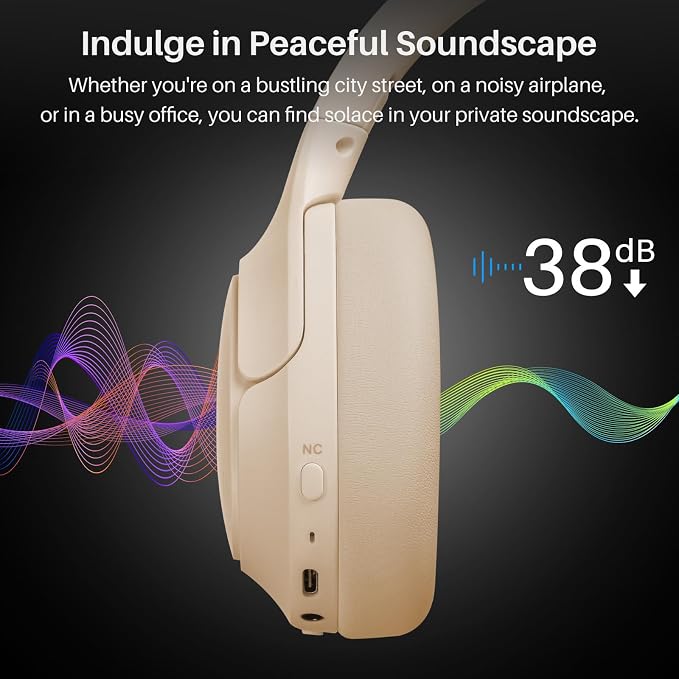 TOZO Hybrid Active Noise Cancelling Headphones, Hi Res Audio | Wireless Over Ear Bluetooth Headset, 60H Playtime, Custom EQ via App Deep Bass Comfort Fit Ear Cups, for Home Office Travel - Image 3