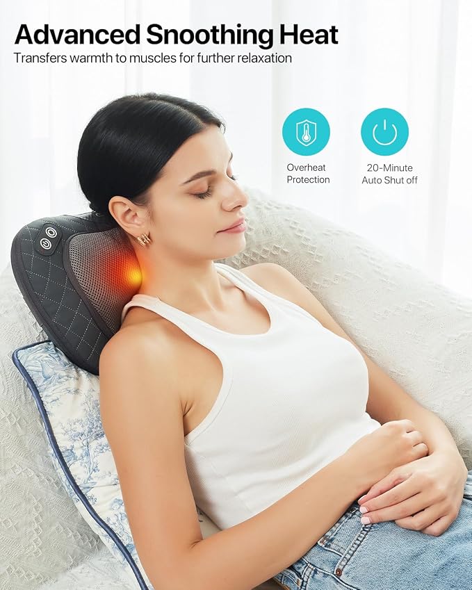 ALLJOY Cordless Shiatsu Neck and Back Massager with Soothing Heat,3D Kneading Massage Pillow for Muscle Pain Relief, Use Unplugged,Detachable Cover,Gifts for Women Men Mom Dad - Image 4
