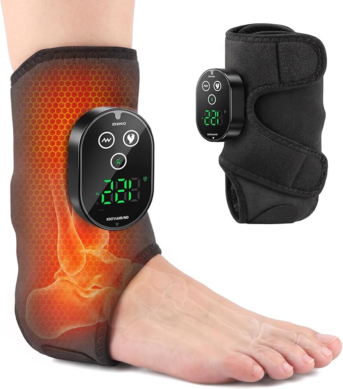 Foot Massagers - Cordless Ankle Massager with Heat for Neuropathy Pain Relief,3 Heat & Vibration Levels for Heel, Arch & Ankle Relief for Circulation and Pain Relief, Ankles Heating Pad -Black 1pcs by VivaSync