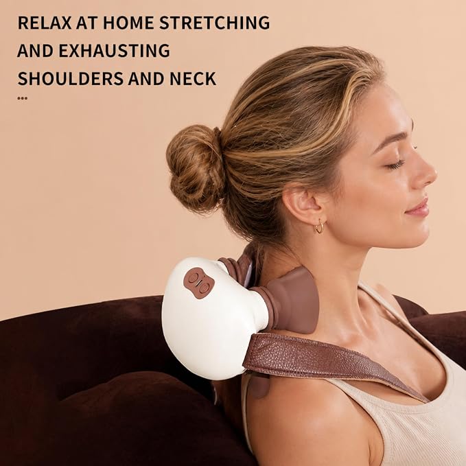 Neck and Shoulder Massager,Portable Shiatsu Back Massage Hand-Shaped Deep Tissue 4D Kneading Massager with Heat for Pain Relief and Muscle Relax,Gifts for Women Men,(Cream & Brown) - Image 6