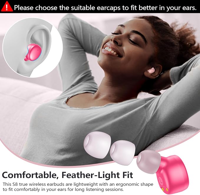 MOZOTER Mini Wireless Earbuds Bluetooth 5.3 in Ear Headphones Headsets | Light Weight,60Hrs Playtime Ear Buds with Charging Case,Smart Touch Control,Premium Sound with Deep Bass for Sport-Pink - Image 5