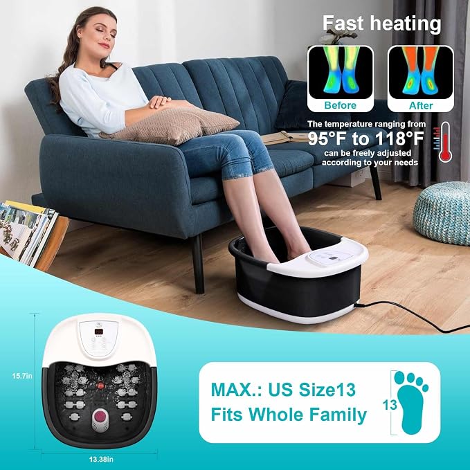 ECARBME Foot Spa Bath Massager with Heat, Foot Soaking Tub with 22 Massage Rollers, Temperature Control, Jets, Bubbles, Epsom Salt and Vibration, Foot Bath soak tub for Relaxation - Black - Image 2