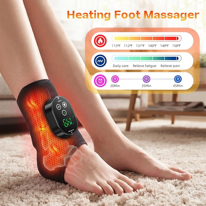 Foot Massagers - Cordless Ankle Massager with Heat for Neuropathy Pain Relief,3 Heat & Vibration Levels for Heel, Arch & Ankle Relief for Circulation and Pain Relief, Ankles Heating Pad -Black 1pcs - Image 2