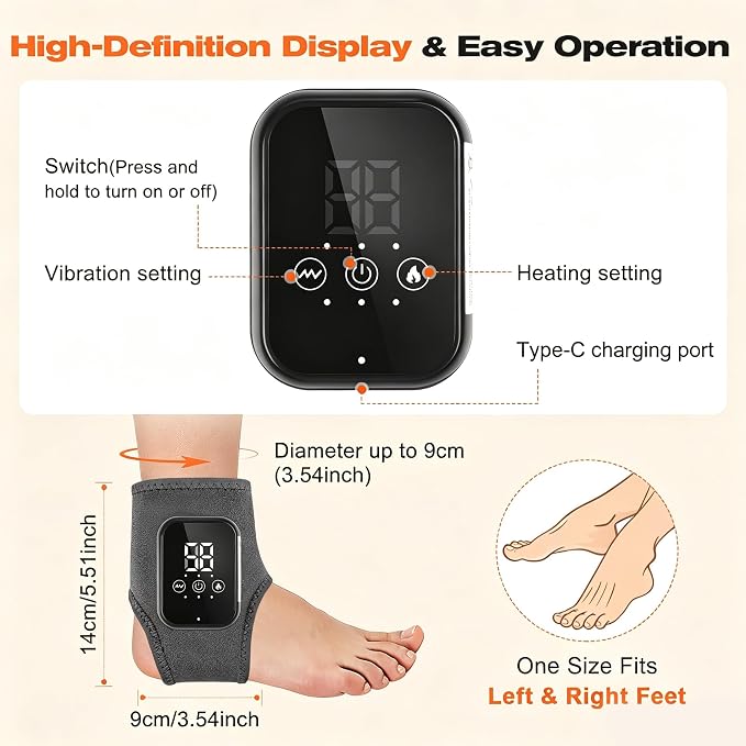Foot Renew Massager for Neuropathy, Portable Heated Wrap, Ergonomic Soft Foot Massage Cushion with 3 Vibration Modes and Heat for Heel, Portable for Home Travel Use - Image 5