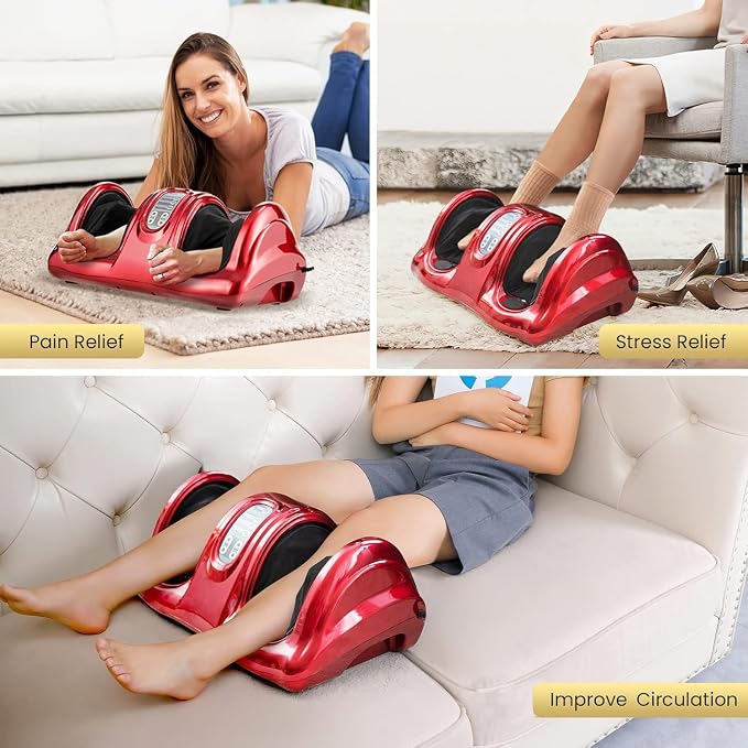 WELLHUT Foot Massager Machine Shiatsu Foot and Calf Massager for Ankle, Calf Leg Arm, Shiatsu Kneading Rolling, Feet Massager Machine, Gifts for Men and Women, Red - Image 3