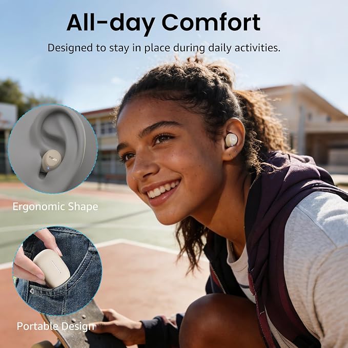 TOZO A1 Wireless Earbuds Bluetooth 5.3 Light Weight in Ear Headphones | IPX5 Waterproof,2 Mics for AI Calls,Immersive Premium Sound Bass Headset with Charging Case,32 EQ via App Light Khaki - Image 2