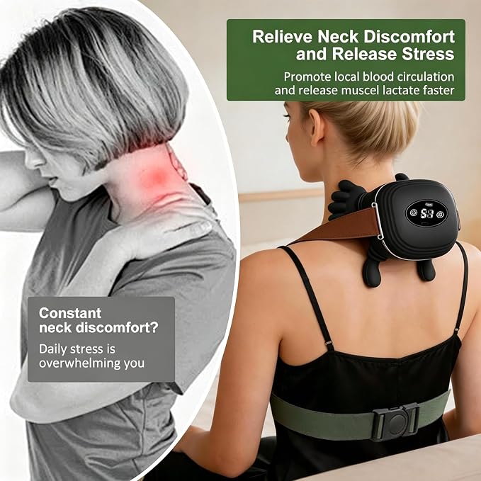 Neck Massager with Heat, Cordless 4D Kneading Neck Shoulder Back Massager, Deep Tissue Pain Relief Massager with Bionic Fingers & Screen, Ideal Gift for Men Women(Black) - Image 2