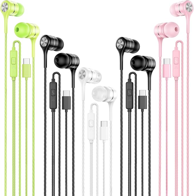 LWZCAM Wired Earbud 5 Pack with USB-C Stereo Headphones with Microphone | Works with iPad, Android, USB-C devices. Ideal for work, travel, gaming. In-ear fit, tangle-free cord, clear sound by LWZCAM