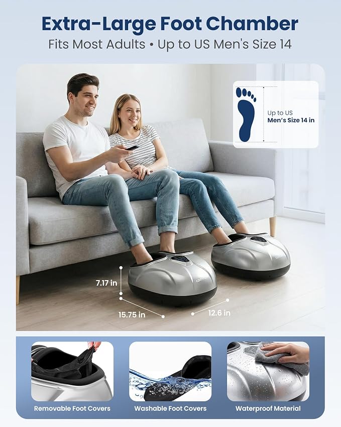 COMFIER 2026 Upgrade Shiatsu Foot Massager,Feet Massager for Neuropathy Plantar Fasciitis Relief,3 Kneading,3 Heat,3 Vibration & 5 Compression, Fit Up to 14,Relax for Home Office Use - Image 6