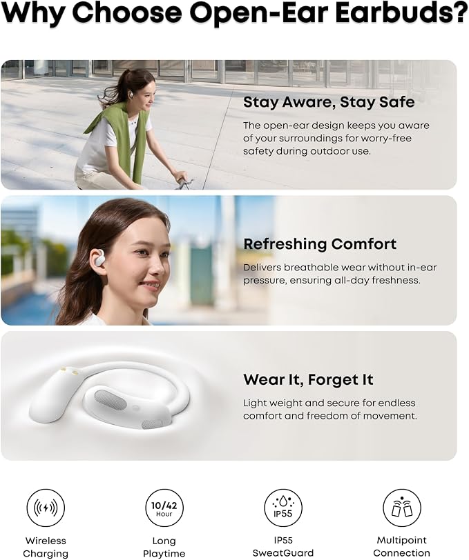 Soundcore AeroFit 2 by Anker Open Ear Earbuds, Open Ear Headphones, Earbuds | Real-Time Translation, 4 Adjustable Positions, 42H Playtime, Rich Bass, Hi-Res, IP55, AI Clear Calls, Wireless Charging - Image 7