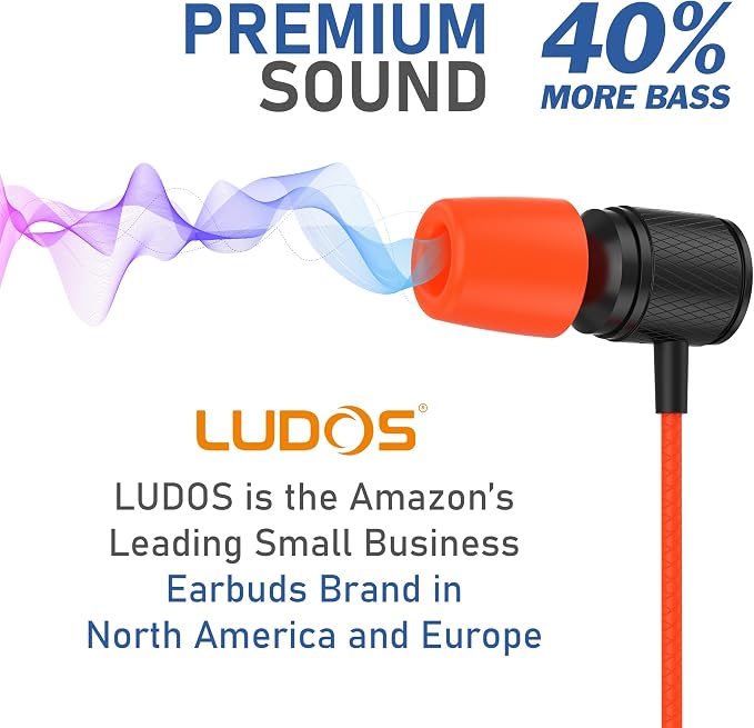 LUDOS Ultra Wired Earbuds in-Ear Headphones, 5 Years Warranty, Earphones with Microphone, Noise Isolating Ear Buds, Memory Foam for iPhone, Samsung, School Students, Kids, Women, Small Ears - Coral - Image 7