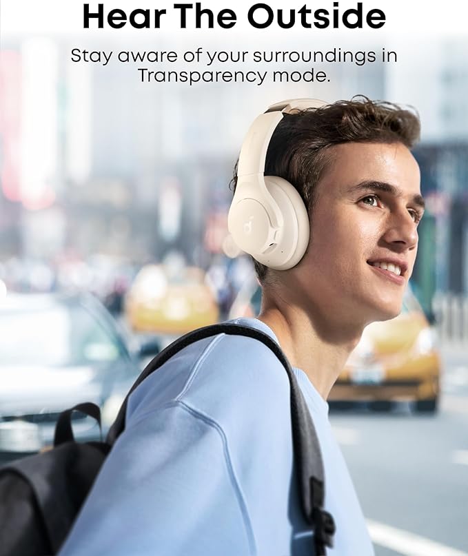 Soundcore by Anker Q20i Hybrid Active Noise Cancelling Headphones, White | Over-Ear, Bluetooth, 40H ANC Playtime, Hi-Res Audio, Big Bass, Transparency Mode, Customize via App, Travel, Home, Office - Image 6
