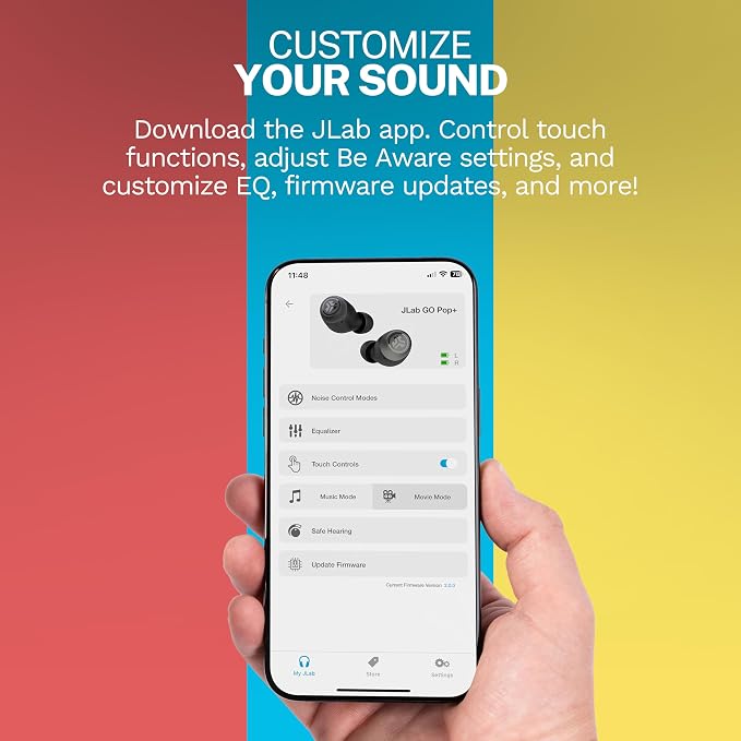 JLab Go Pop+, True Wireless Earbuds, Bluetooth 5, Dual Connect, IPX4, App Support, Confetti - Image 2
