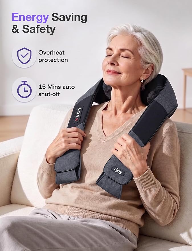 RIKE Shiatsu Neck Massager with Heat, Corded Linen Fabric Deep Tissue Back Massager for Neck and Shoulders, Electric Kneading Massager for Muscle Relief, Gift for Mom Dad Home Office Car - Image 4
